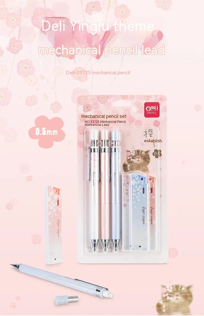 Three cartoon automatic pencils with 0.5mm lead and three boxes of refills