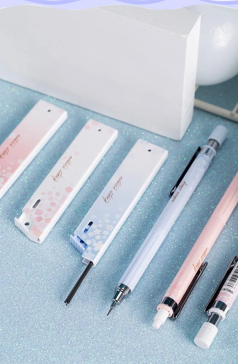 Three cartoon automatic pencils with 0.5mm lead and three boxes of refills