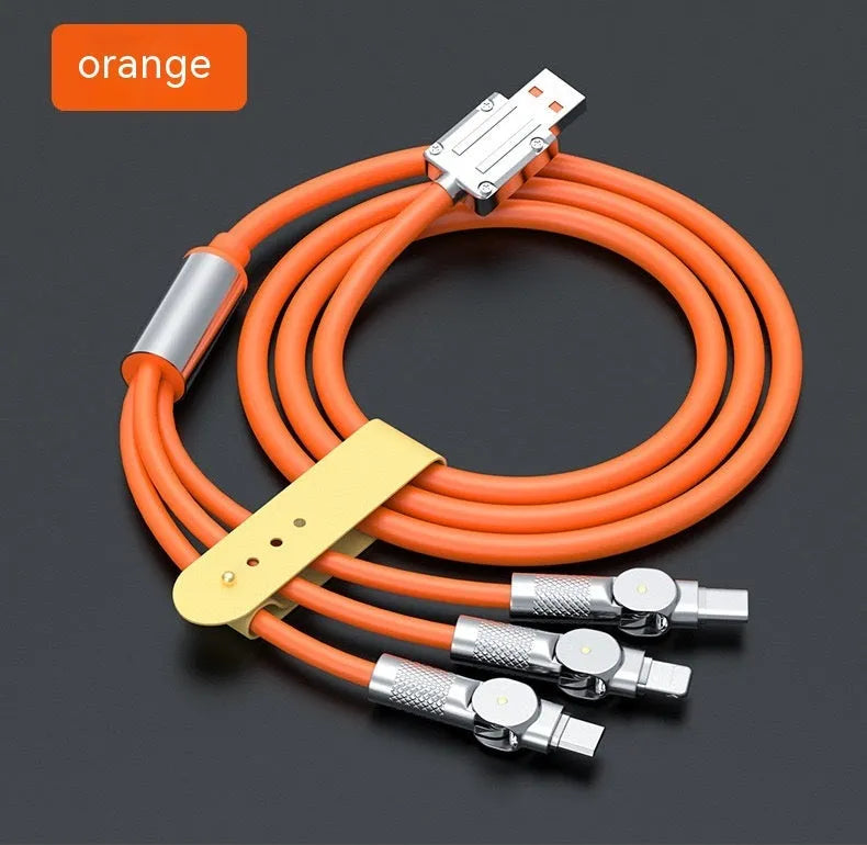 Zinc alloy three-in-one rotating data cable with LED light in orange red colour
