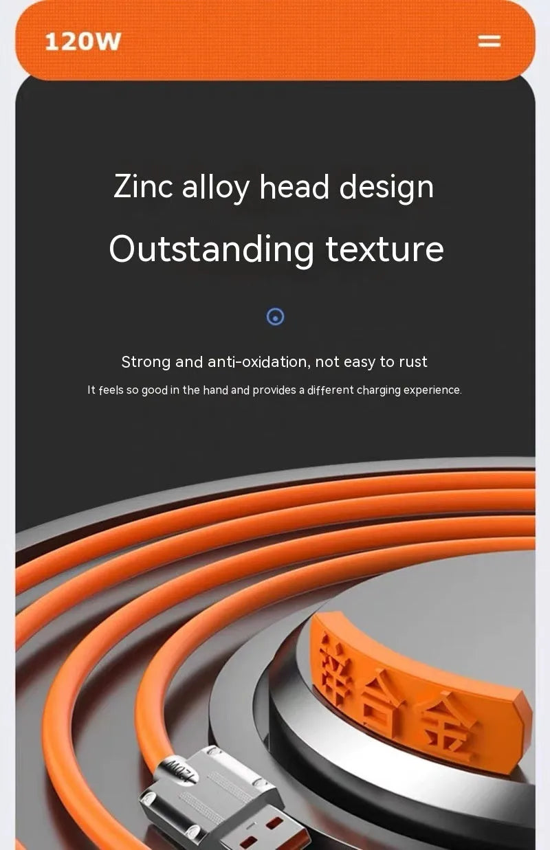 Zinc alloy three-in-one rotating data cable with LED light in orange red colour