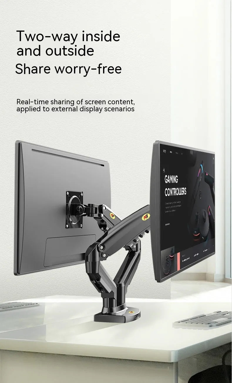 Dual screen monitor bracket with aluminium alloy construction and VESA mounting holes