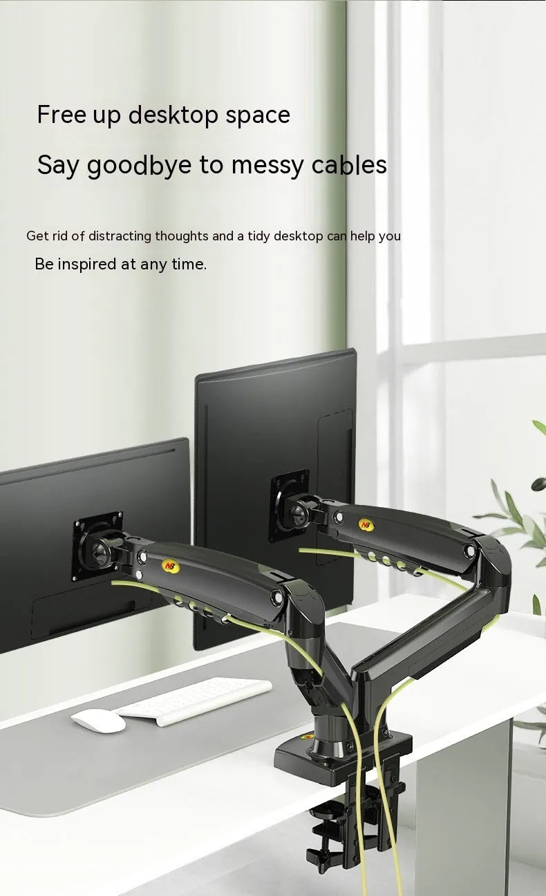 Dual screen monitor bracket with aluminium alloy construction and VESA mounting holes