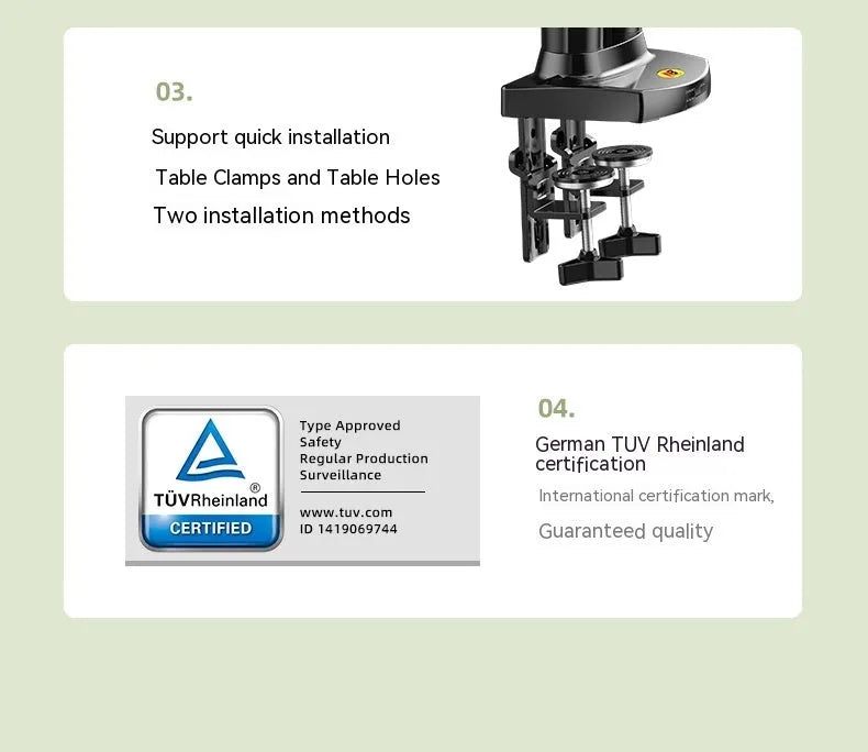 Dual screen monitor bracket with aluminium alloy construction and VESA mounting holes