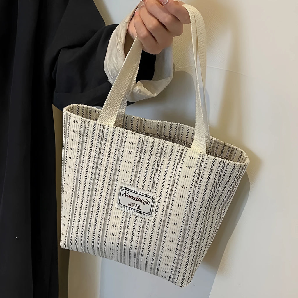 Japanese style corduroy bag in dark brown with large capacity and fresh sweet design