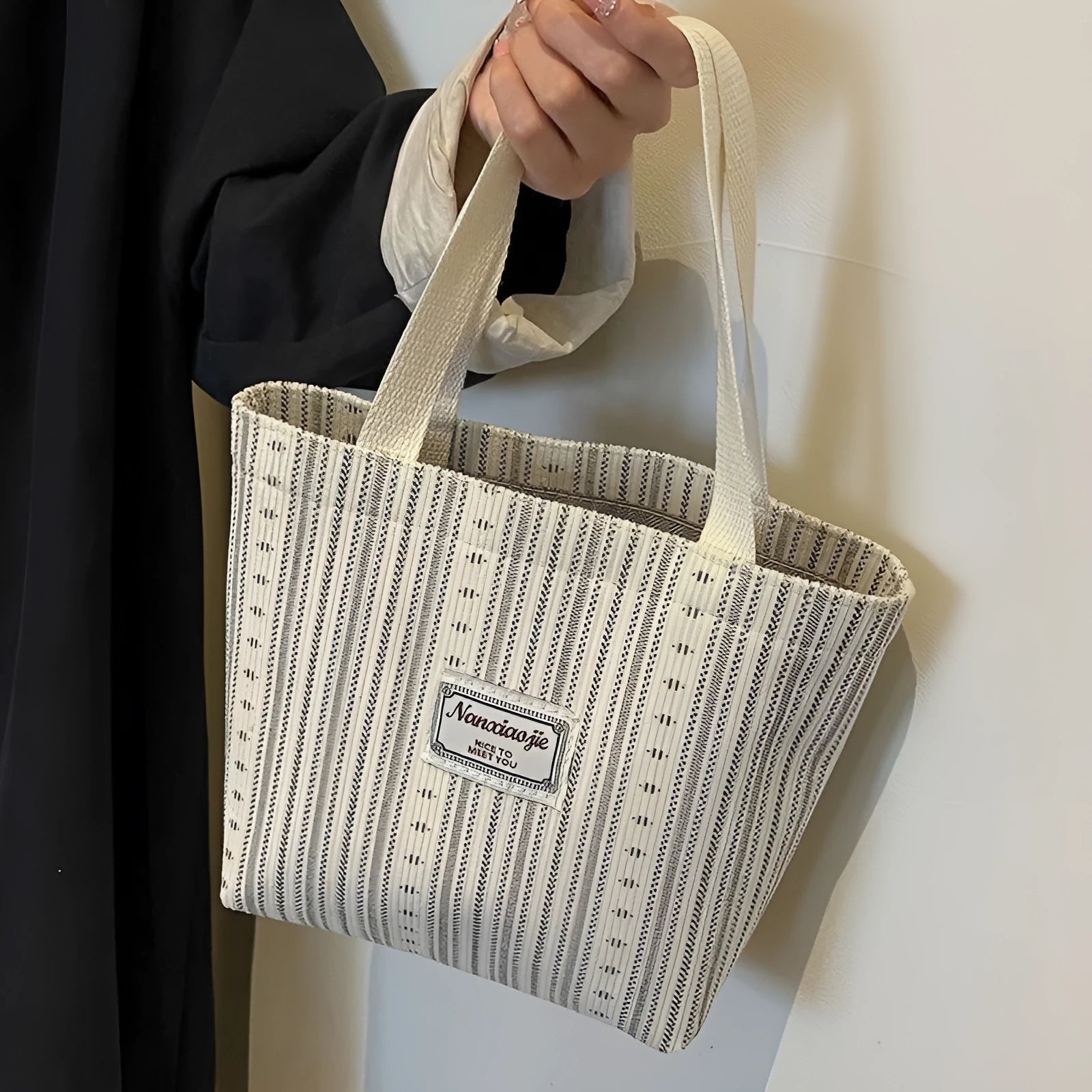 Japanese style corduroy bag in dark brown with large capacity and fresh sweet design