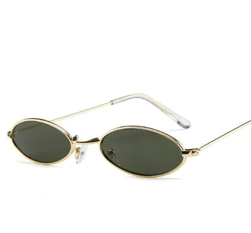Metal elliptical sunglasses small frame oval UV400 mirrored for men and women in black colour
