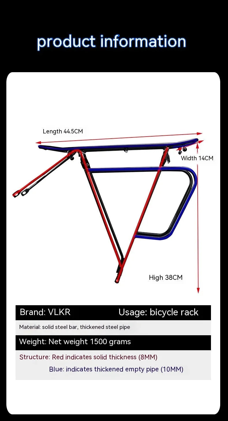 Bicycle pack shelf in steel and aluminum alloy with double-sided straight legs and screw U piece