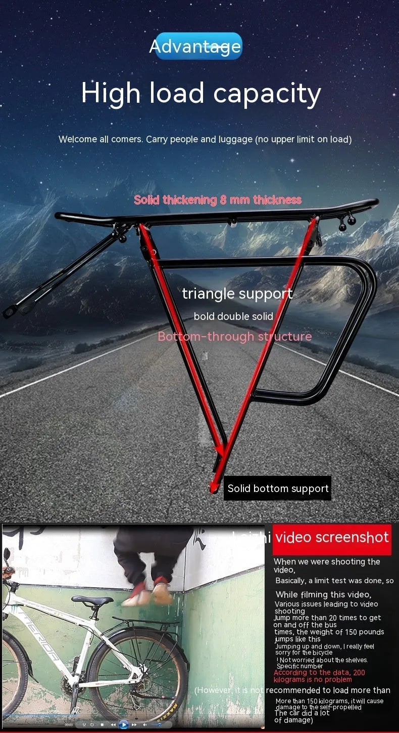 Bicycle pack shelf in steel and aluminum alloy with double-sided straight legs and screw U piece