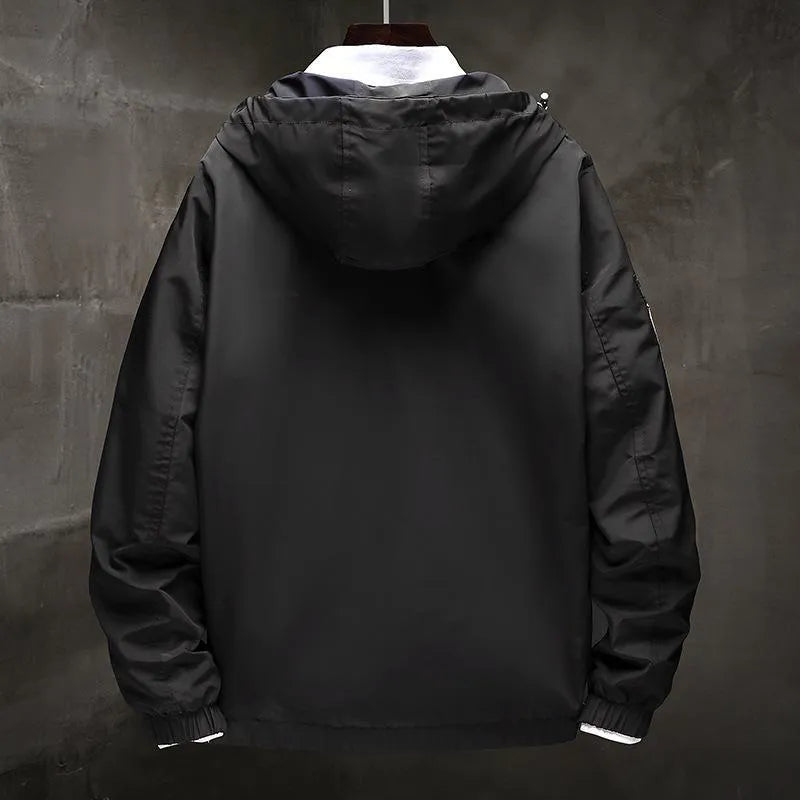 Hong Kong style jacket for men in black, made from 100% polyester chemical fibre fabric.