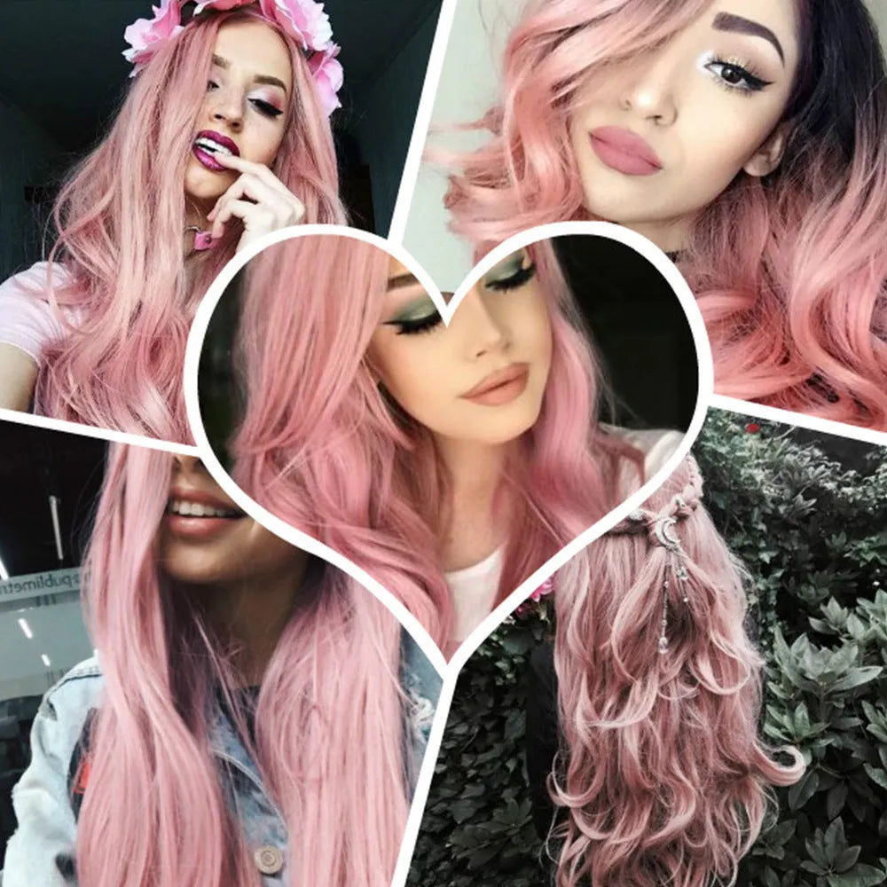Women's blonde ombre hair black root long curly wig 61cm high temperature wire exotic style cosplay wig