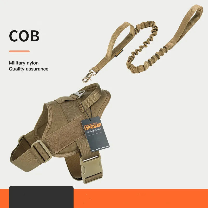 1050D nylon large medium dog harness with UTX buckle and military webbing on grey background