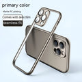 Matte electroplating frame phone case for iPhone 15 Pro Max in titanium gray with glass lens protector