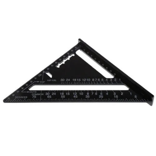 Black oxidation aluminium triangle square with 90 and 45 degree angles and graduated scale
