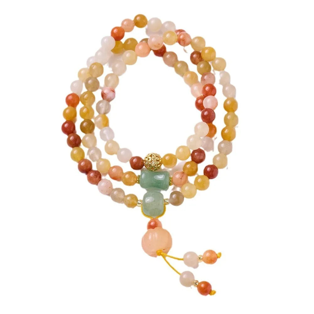 Women's handmade three-circle pumpkin tassel bracelet in green Jinsi Jade, 6mm beads, national style