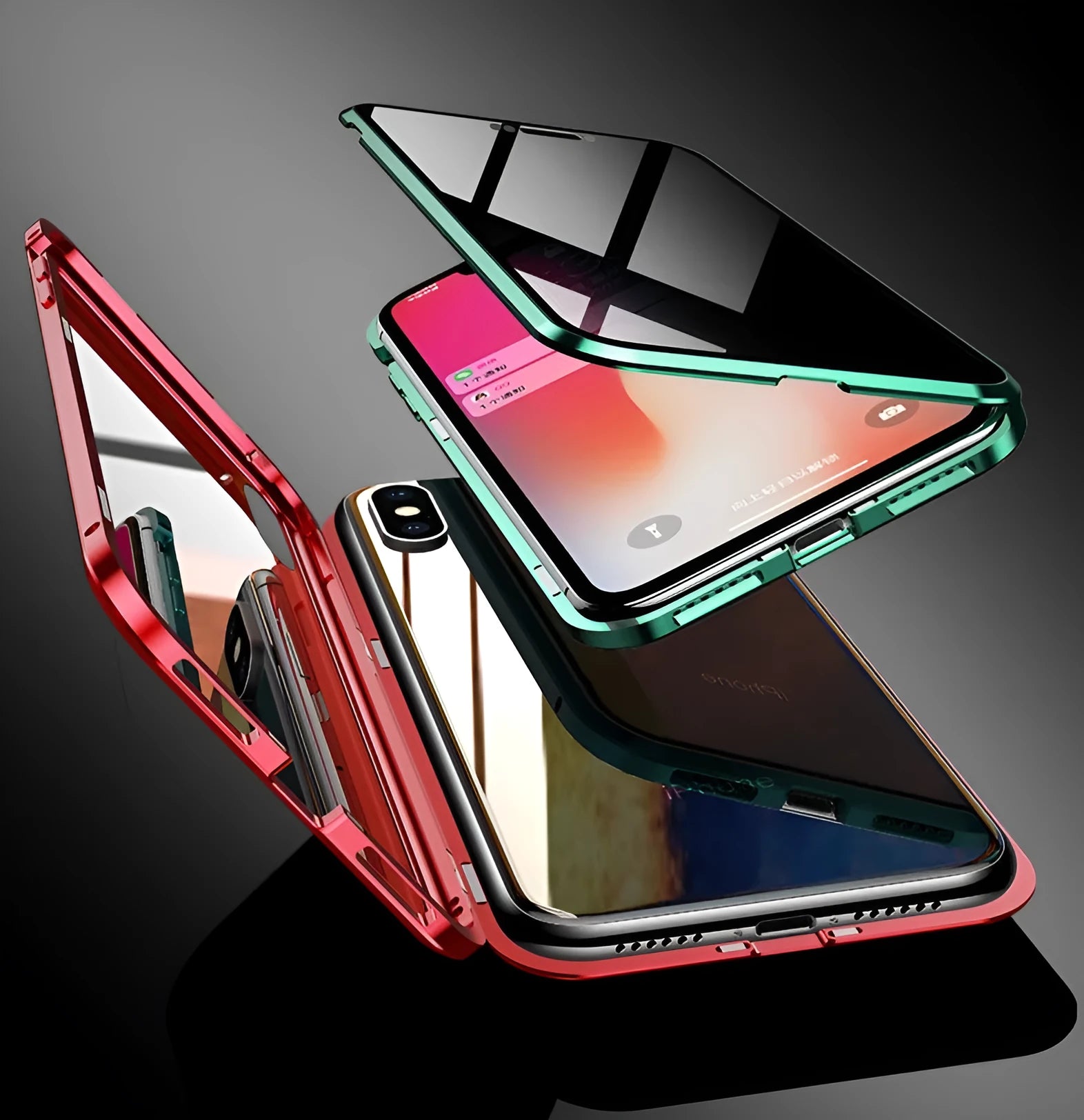 Magnetic anti-peeping phone case for Samsung Galaxy with double-sided glass construction in clamshell design