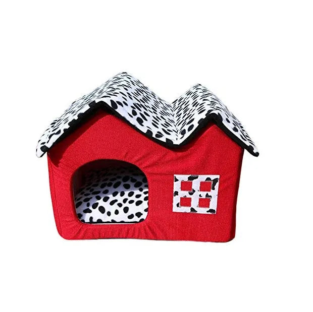 Double top pet house in dark brown corduroy with waterproof Oxford cloth, 55x40x42cm dimensions