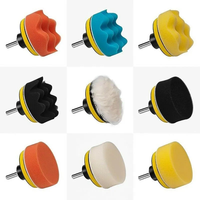 Automotive polishing pad set for waxing, polishing, and sealing, compatible with pneumatic and electric polishers