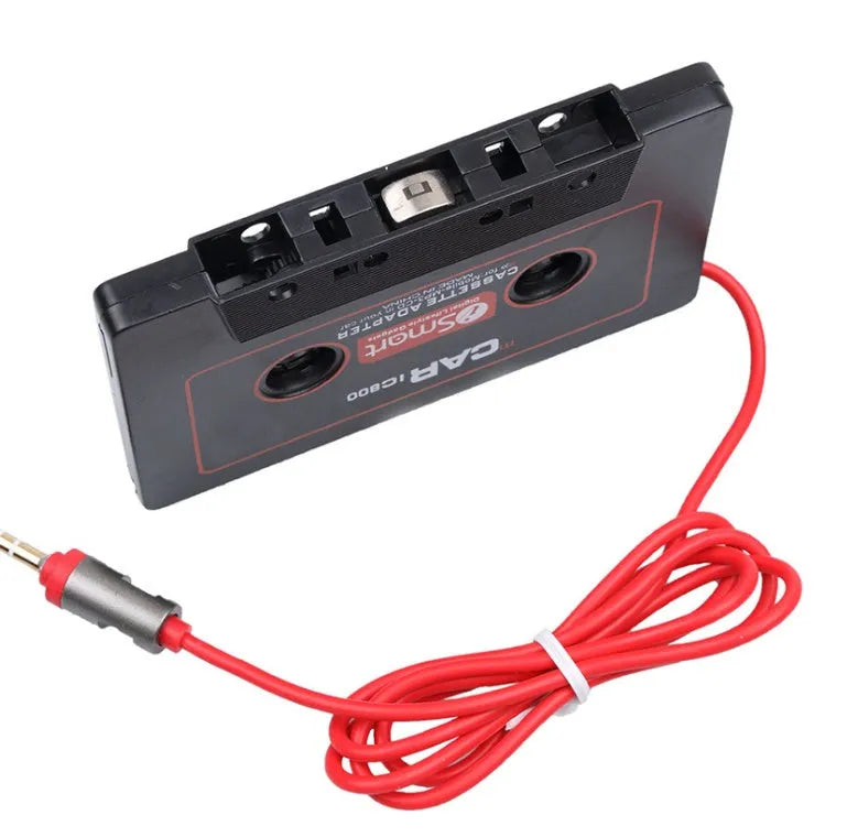 Black cassette adapter for MP3 players and mobile phones to car stereo with 3.5mm jack plug