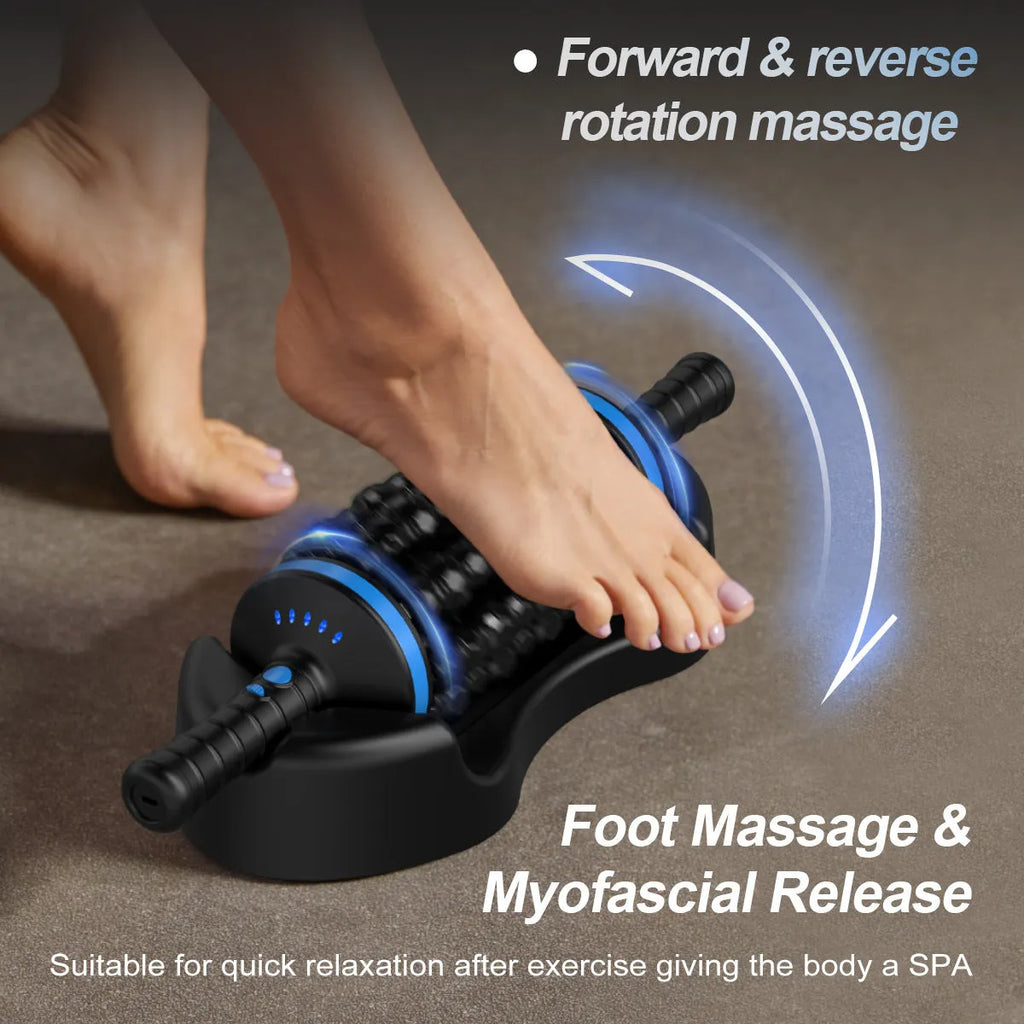 Muscle relaxation handheld electric massager with rollers for back, foot, and leg in blue, gray, and green