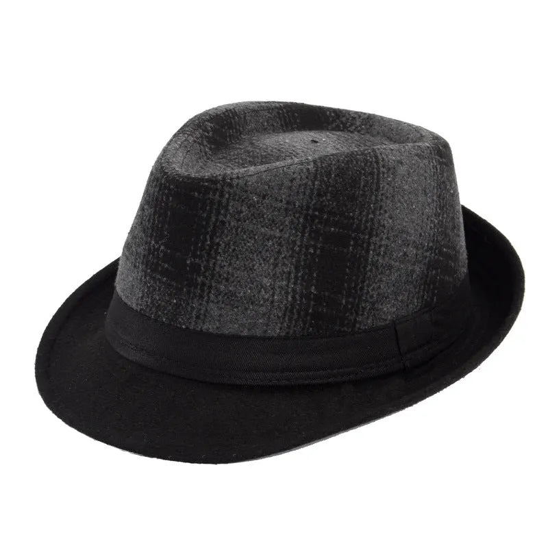 Men's wool blend fedora hat jazz style bowler hat 58cm, black colour, 4.5cm brim