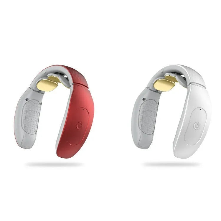 Red and white intelligent cervical massager with battery power and three contact points