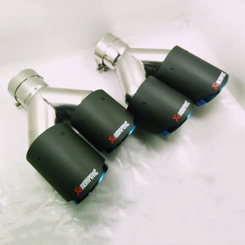 Carbon fibre double outlet blue mouth universal modified tail throat exhaust pipe 180mm diameter 260mm length black