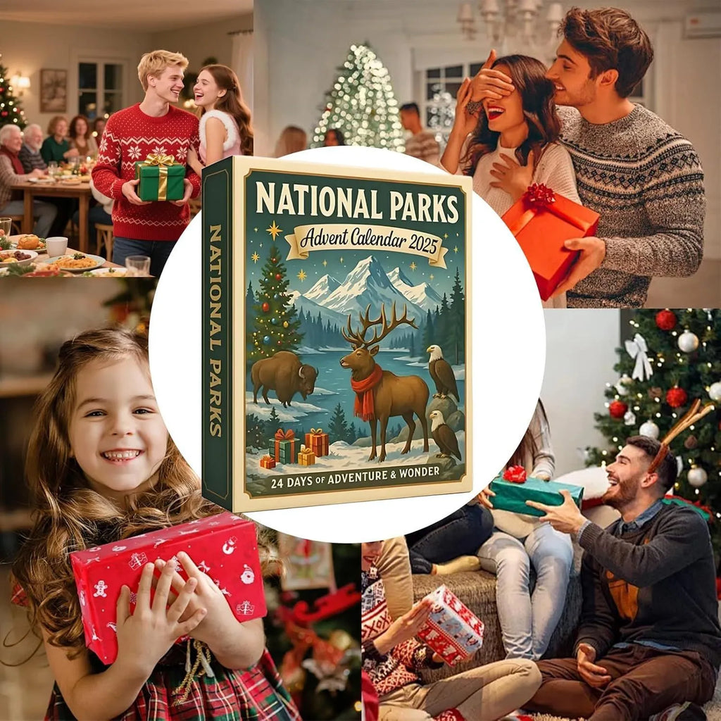 Plastic educational advent calendar with hiking national park theme for Christmas countdown
