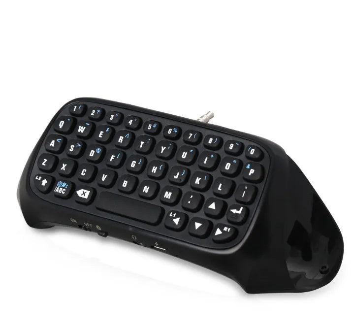 Black Bluetooth gamepad keyboard for PS4 voice chat input, 17.2 cm wide, on black background
