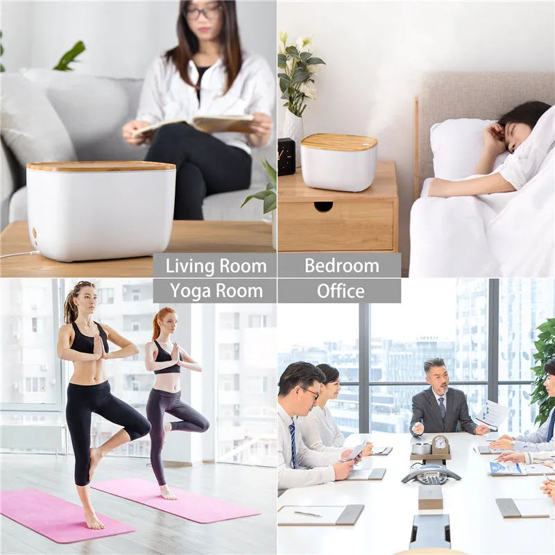 GX-22K white household atomizer humidifier and essential oil diffuser with night light on a wooden table.