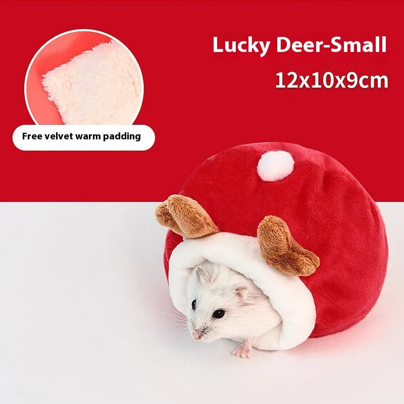 Rabbit anti-bite warm cotton pet nest for hamsters, 12×10×9 cm, pink rabbit colour