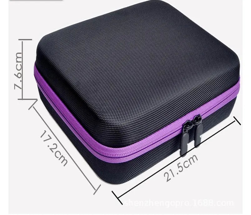Red EVA essential oil storage bag with 30 compartments open to show bottle slots.