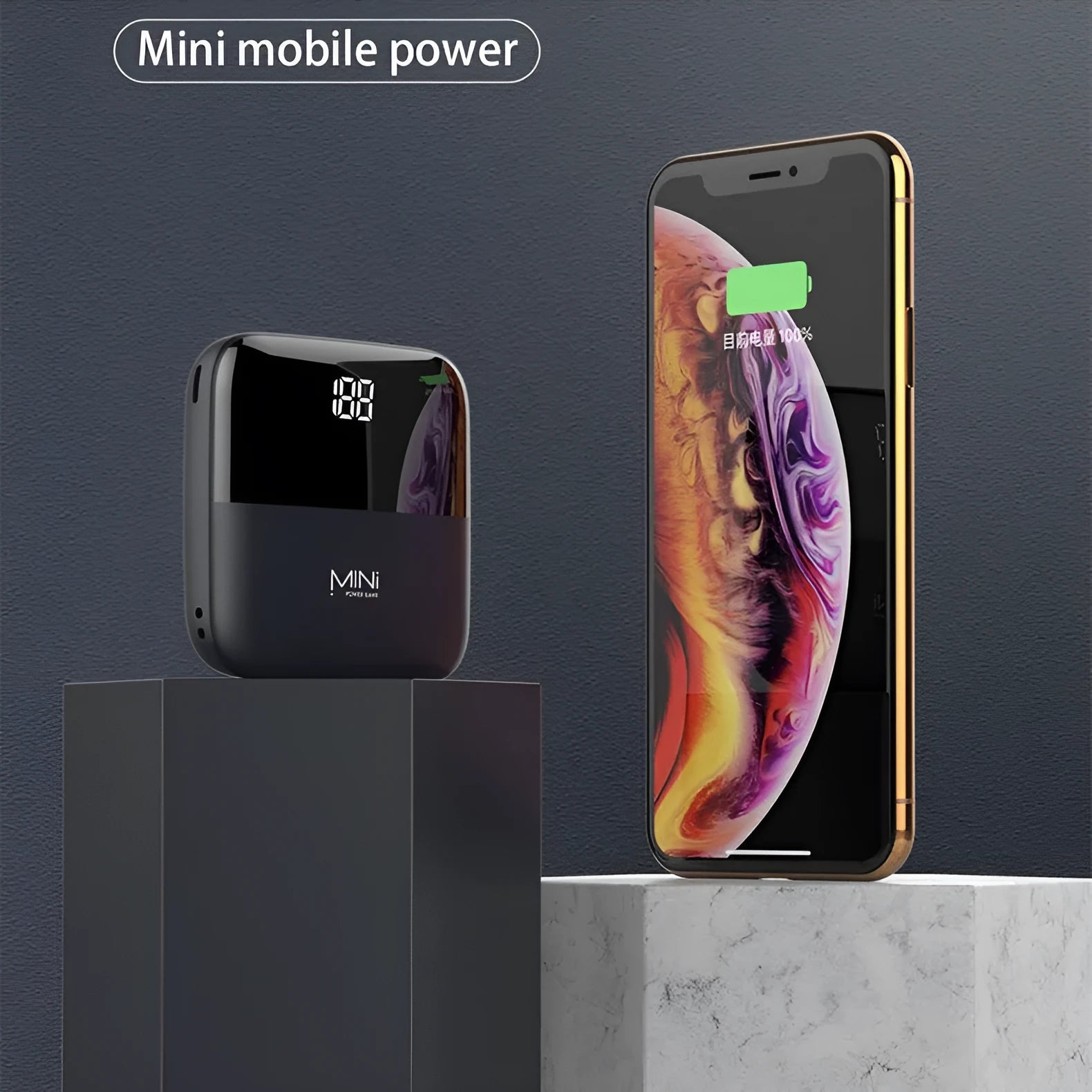 10000mAh portable power bank with digital display and dual USB ports in multiple colour options