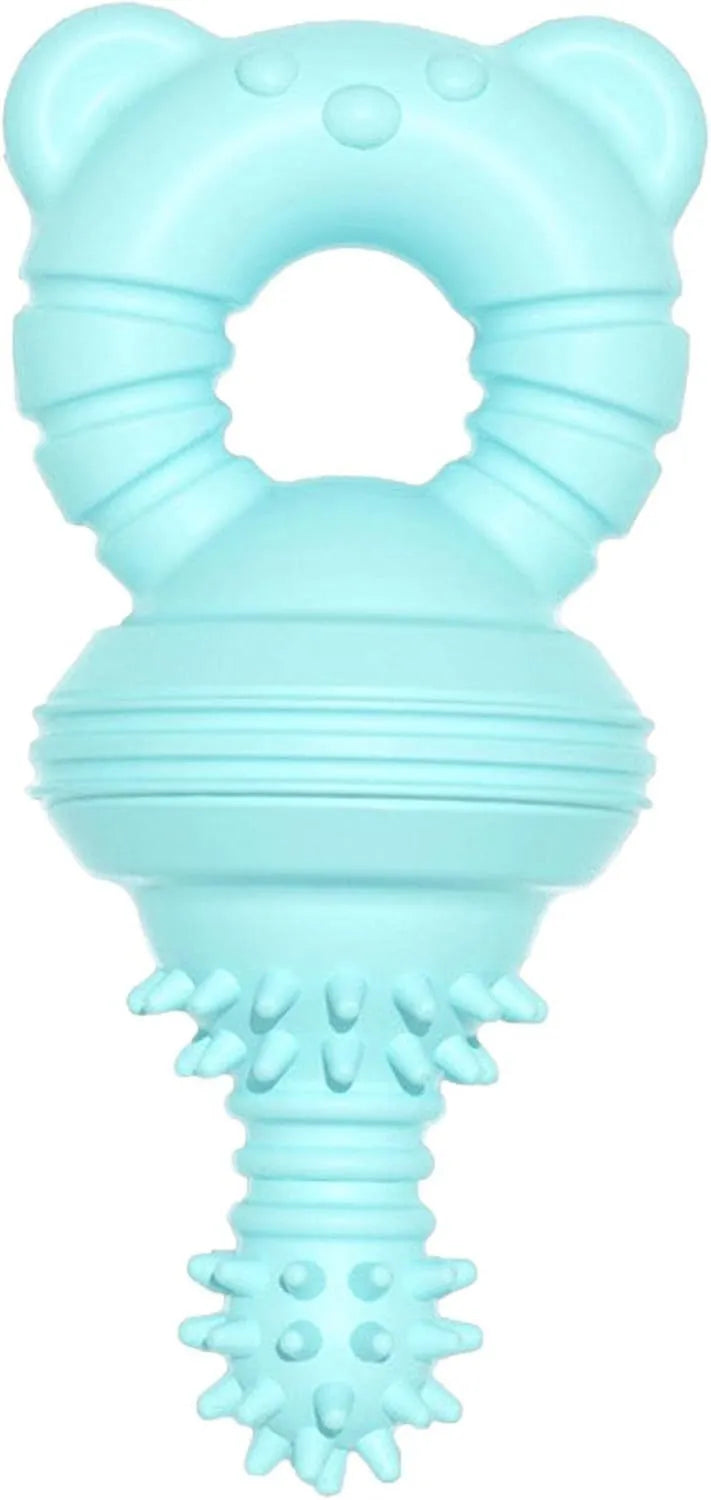 Blue rubber dog chew toy with textured surface for dental cleaning