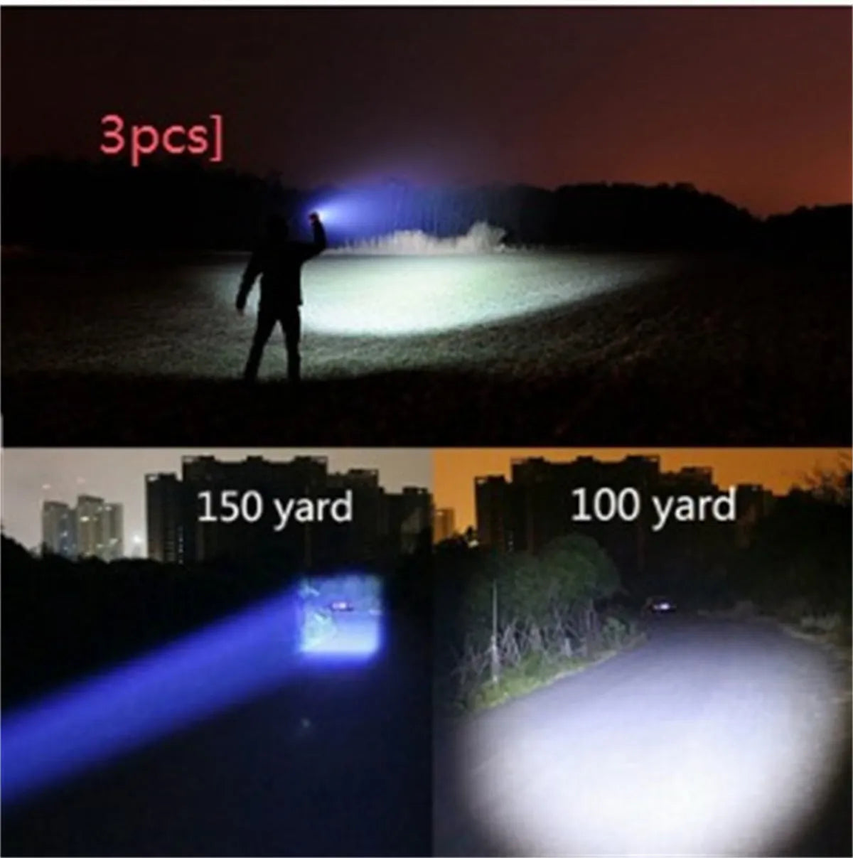 Black aluminium alloy zoomable LED flashlight with adjustable focus ring on a textured body.