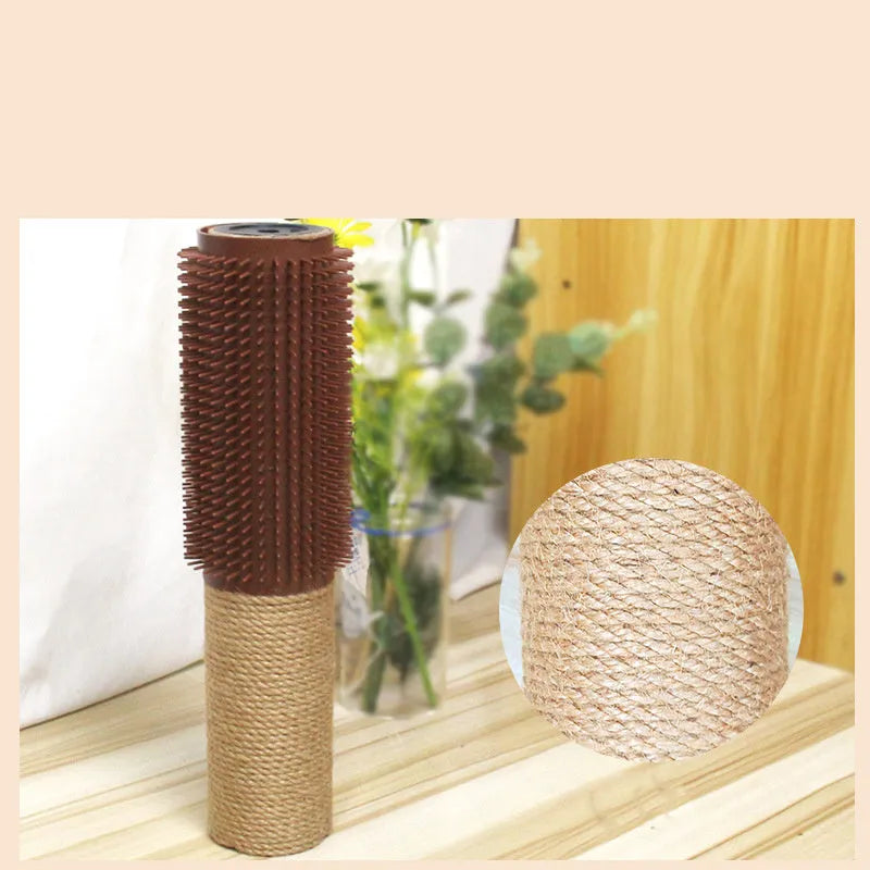 Brown sisal cat scratching post measuring 30cm tall with square base