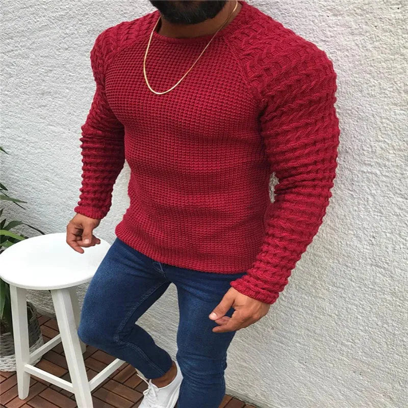 Men pullover sweater in acrylic blend, high temperature set, available in red, black, grey, white, sizes S to 3XL