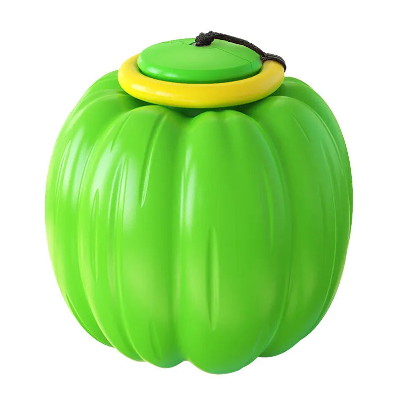 Plastic pumpkin-shaped dog chew ball with squeaker for small dogs in orange colour