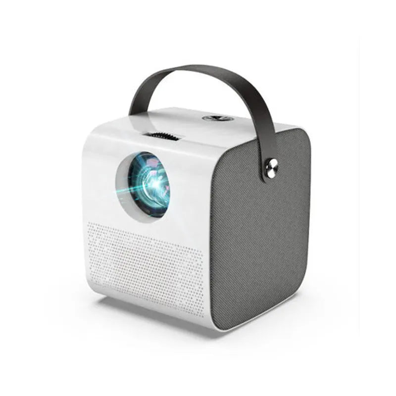 White 1080P HD portable projector with 3000 lumens, HDMI USB VGA inputs, manual focus, on a table
