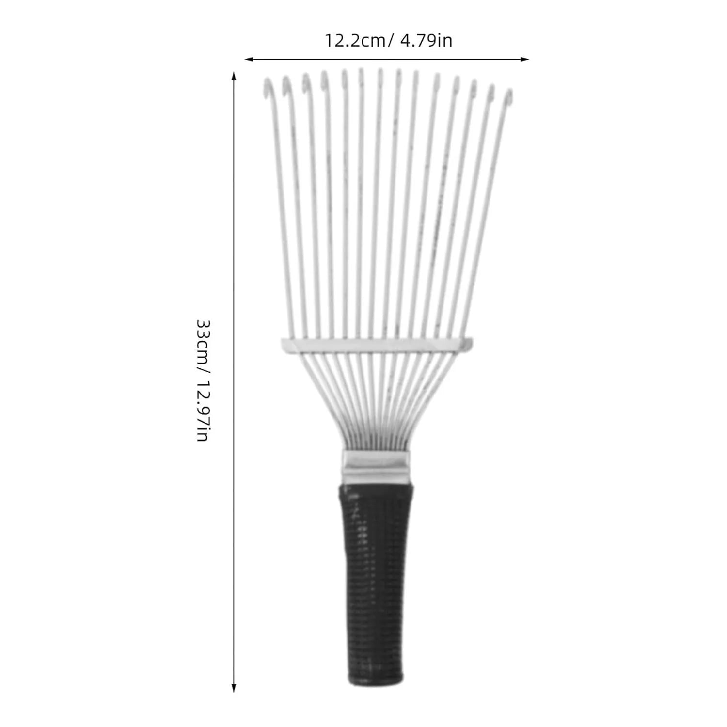 Black stainless steel dematting brush rake for grooming horses and dogs, measuring 33 cm.