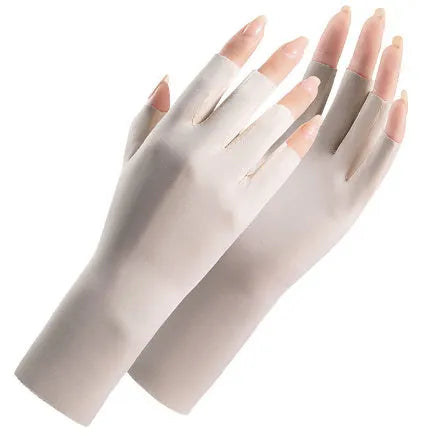 Women's thin sunscreen ice silk gloves with UPF50+ protection in multiple colour options