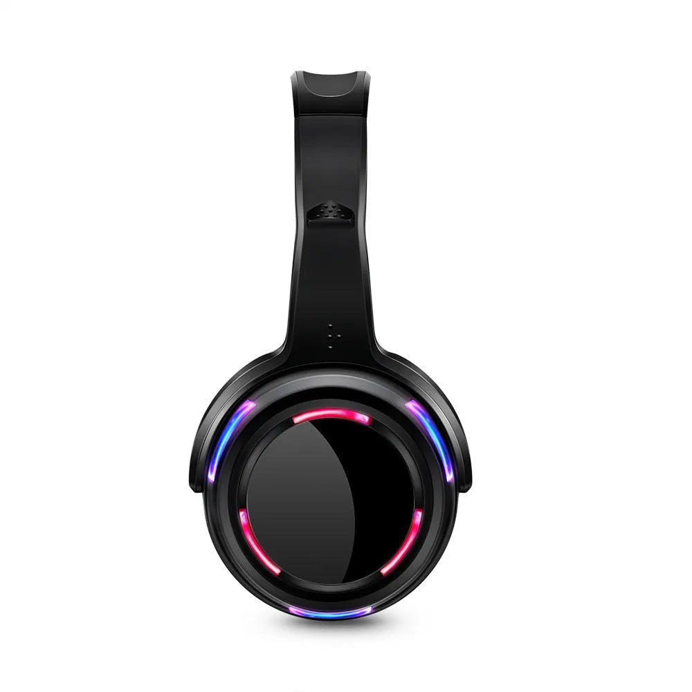 Black silent disco wireless headphones with over-ear design and 3.5mm audio jack on 3 metre cable