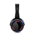 Black silent disco wireless headphones with over-ear design and 3.5mm audio jack on 3 metre cable