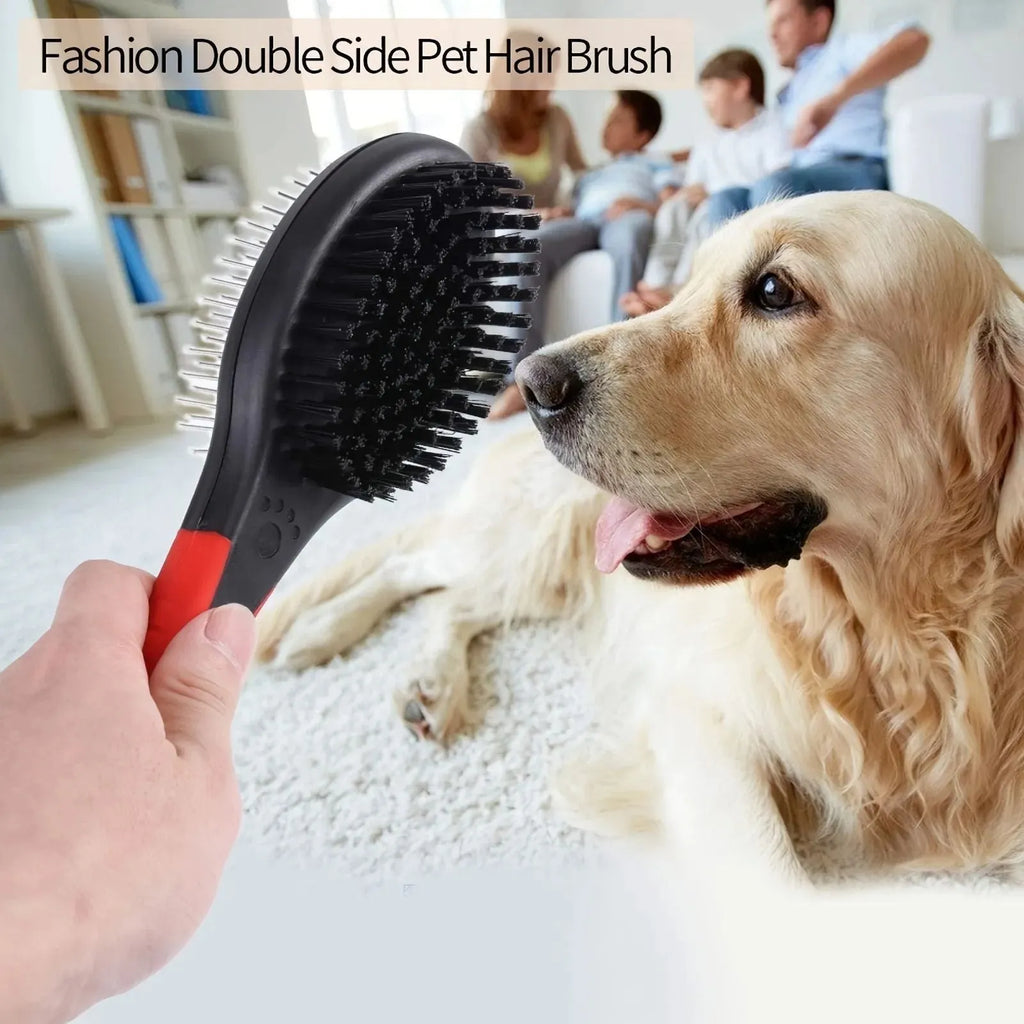 2-in-1 double sided pet grooming comb for dogs and cats with plastic handle and metal pins