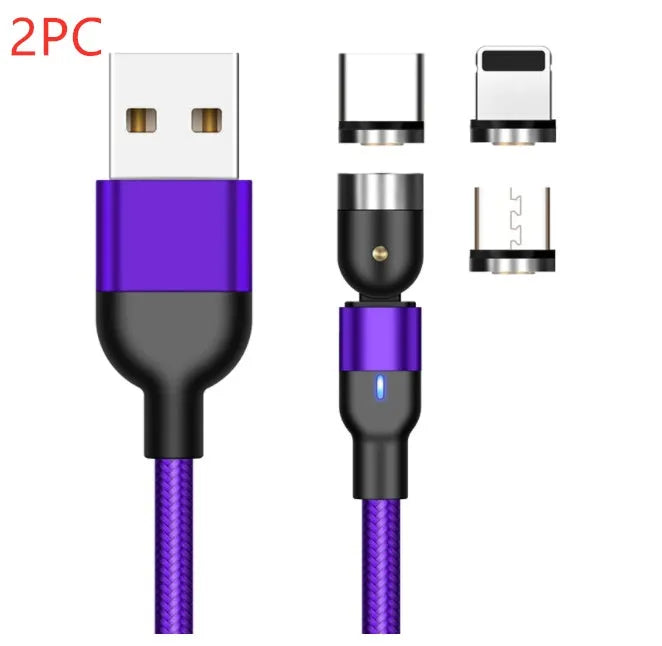 Essager rotating magnetic USB charging cable with blue LED light showing 540° rotation capability
