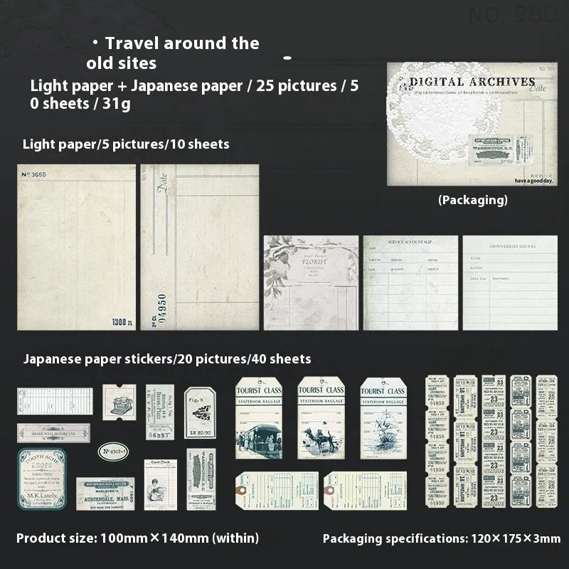 Retro style English letter notebook and decorative card set in a paper brick shape