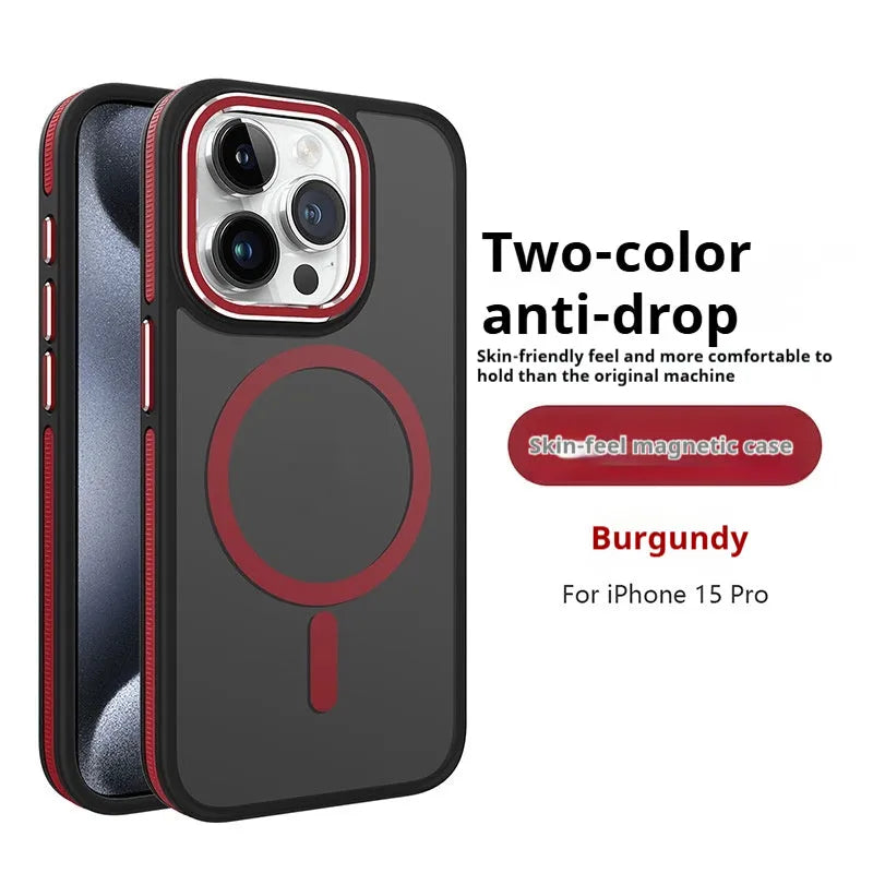 Frosted magnetic TPU phone case for iPhone 14 Pro Max with metal lens ring in black