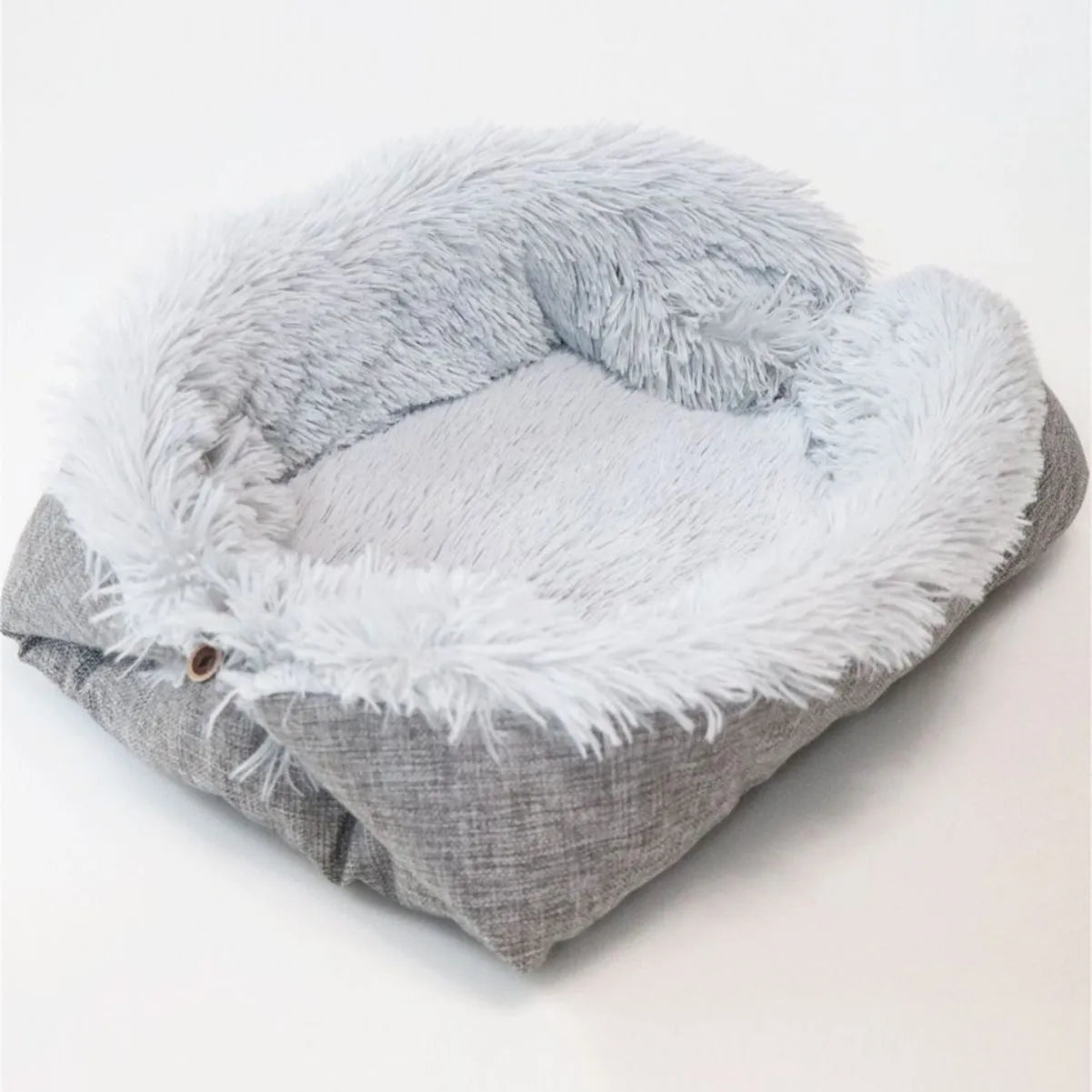 Grey and white fluffy double-layer pet blanket nest with black non-slip bottom, size 61x51cm
