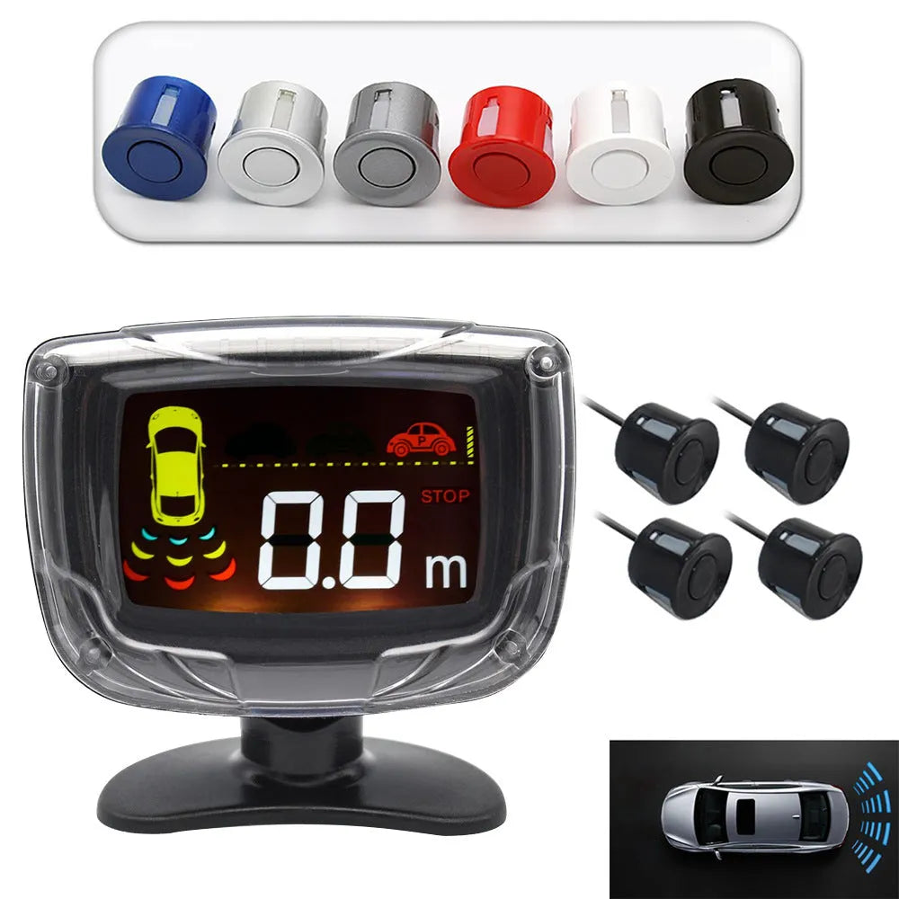 Wireless car reversing sensor system with LED display and four black probes