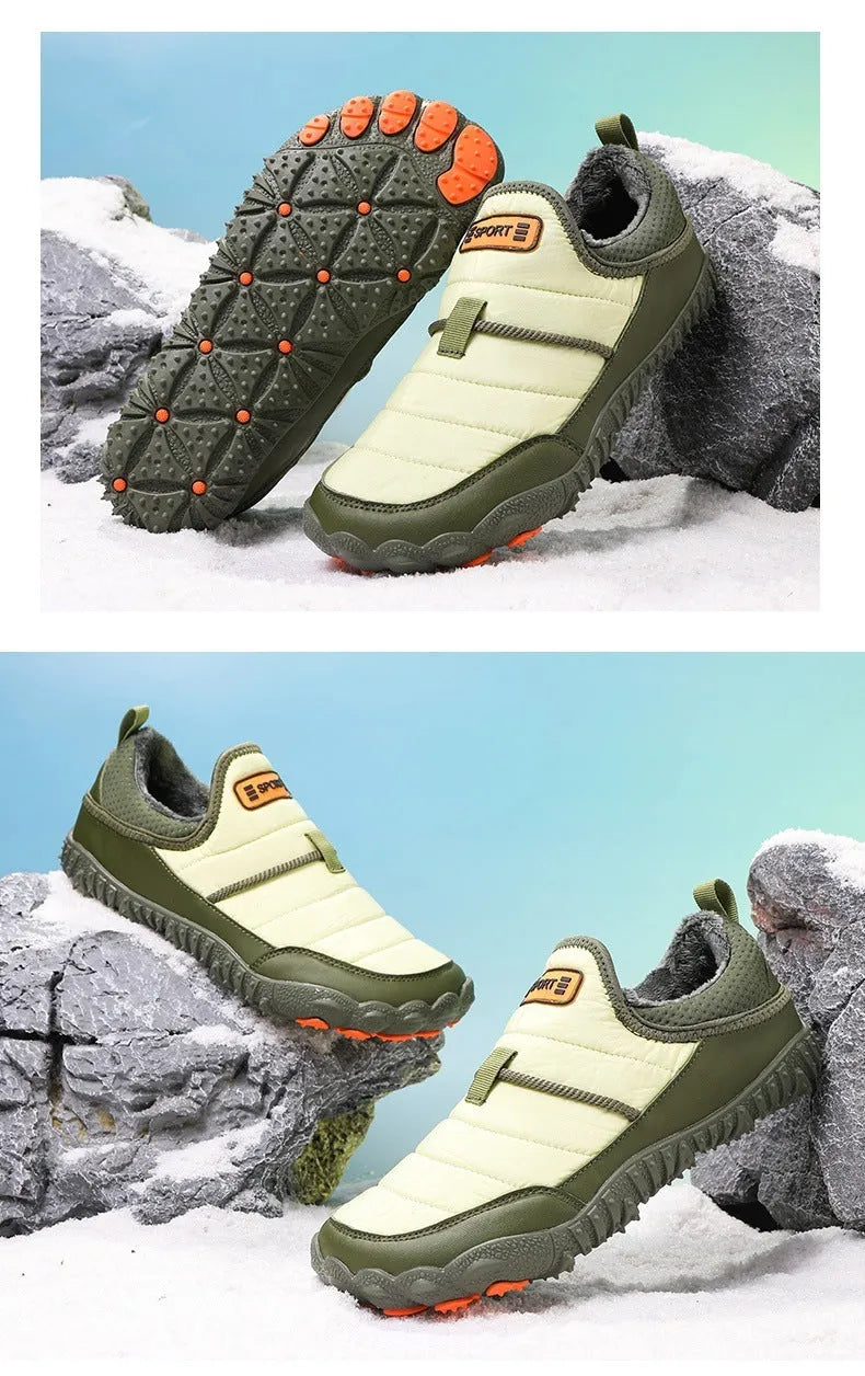 Snow boots outdoor couple non-slip warm cotton shoes with rubber sole in black colour