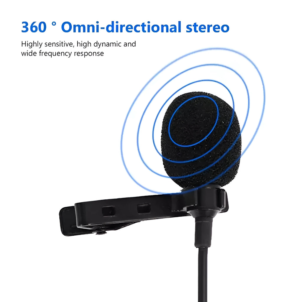 Silver lavalier clip microphone with 3.5mm plug and 1.5m black TPE cable for Apple devices